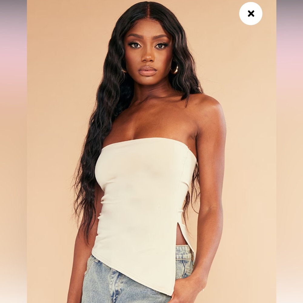 PLT Stone Contour Slinky Bandeau Asymmetric Split Hem Longline Top